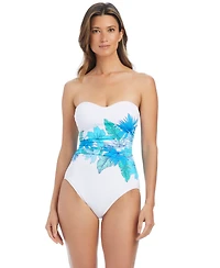 Bleu by Rod Beattie Women's Riviera Retreat Shirred Bandeau Neck One-Piece Swimsuit