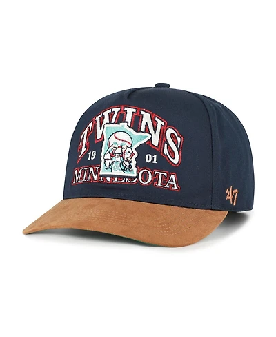 '47 Brand Men's Navy/Brown Minnesota Twins Cooperstown Break Wood Suede Hitch Adjustable Hat