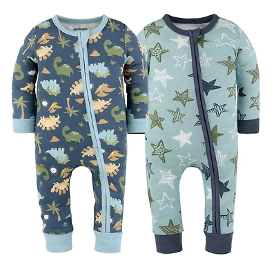 The Peanutshell Toddler Boys Dino Star Cotton Footless Pajamas for Boys, 2 Pack