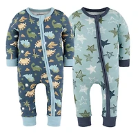 The Peanutshell Toddler Boys Dino Star Cotton Footless Pajamas for Boys, 2 Pack