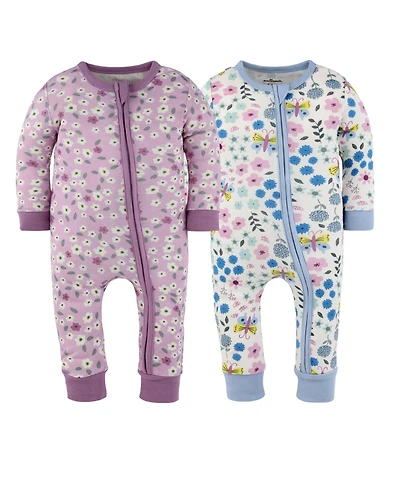 The Peanutshell Baby Girls Blissful Florals Cotton Footless Pajamas for Girls, 2 Pack