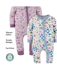 The Peanutshell Baby Girls Blissful Florals Cotton Footless Pajamas for Girls, 2 Pack