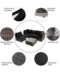 Costway 6PCS Patio Furniture Set Rattan Cushioned Sofa Gas Fire Pit Table