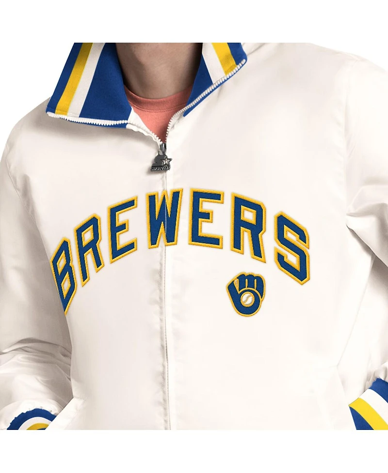 Starter Men's White Milwaukee Brewers The Captain Cooperstown Logo Full-Zip Varsity Jacket