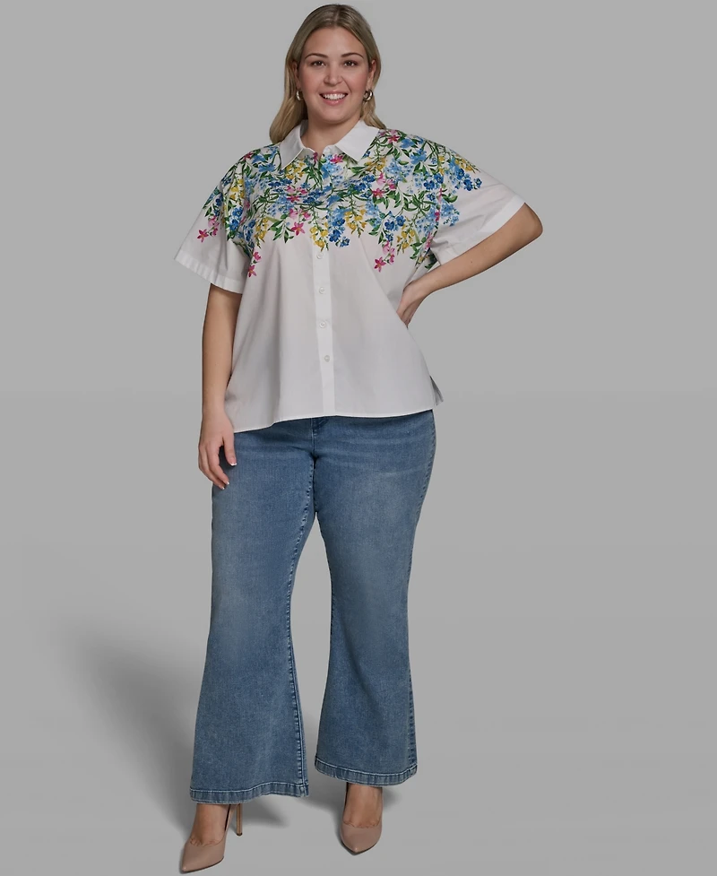 Karl Lagerfeld Paris Plus Multi-Floral Woven Collared Blouse