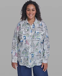 Karl Lagerfeld Paris Plus Printed Collared Blouse