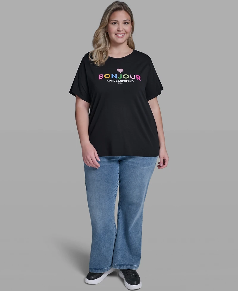 Karl Lagerfeld Paris Plus Bonjour Crew Neck T-Shirt