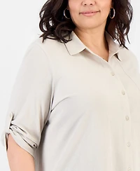 Style & Co Plus Button-Front Collar Roll-Tab Shirt, Macy's Exclusive