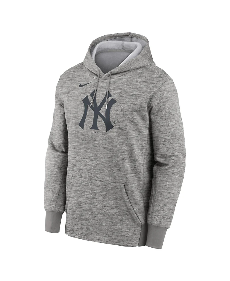 Nike Men's Heather Gray New York Yankees Primary Logo Therma Hoodie