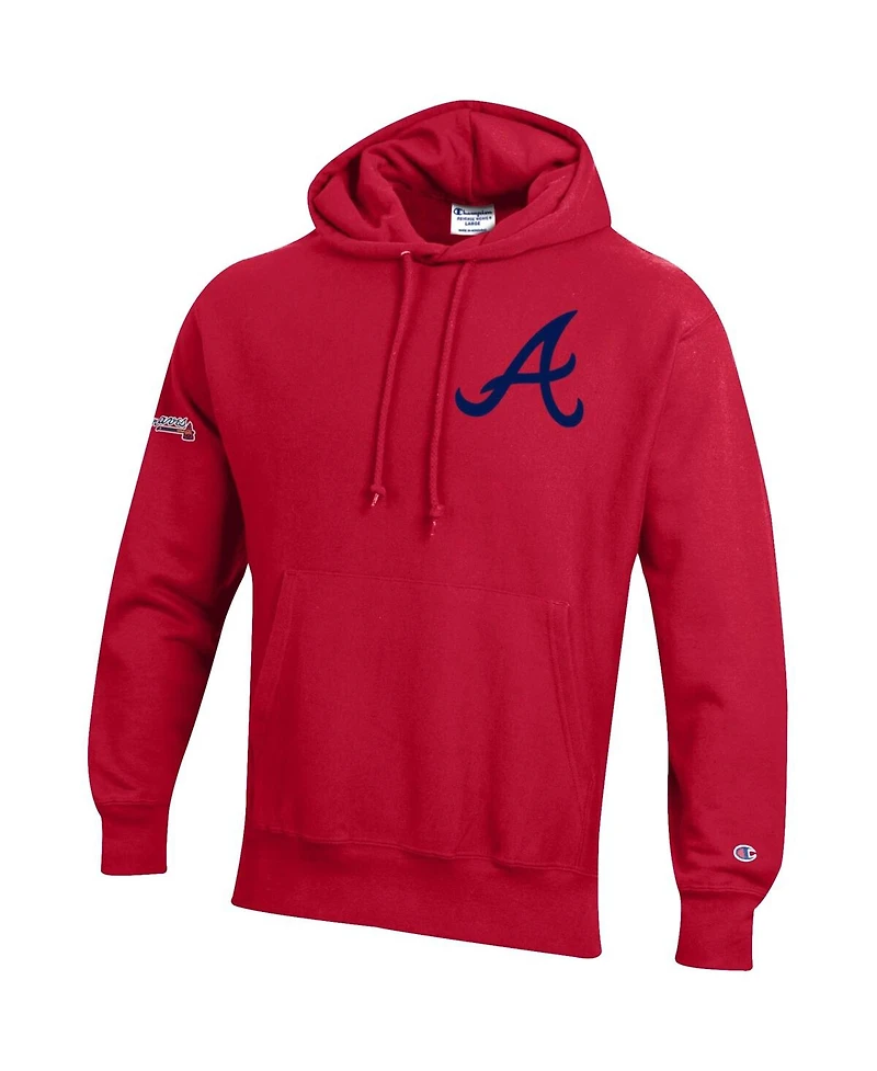 Champion Men's Scarlet Atlanta Braves Reverse Weave Chenille Hoodie