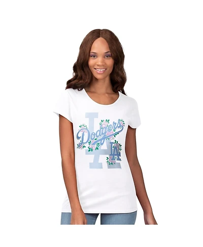 G-iii 4Her by Carl Banks Women's White Los Angeles Dodgers Floral Endzone T-Shirt