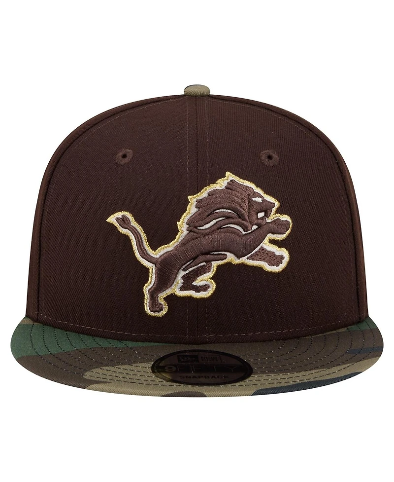 New Era Men's Dark Brown Detroit Lions Burnt Wood Camo 9FIFTY Snapback Hat