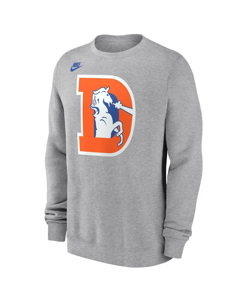 Nike Men's Heather Gray Denver Broncos D Horse Logo Club Sweatshirt