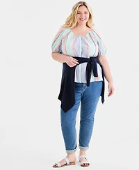 Style & Co Plus Cotton Button-Front Puff-Sleeve Top, Macy's Exclusive