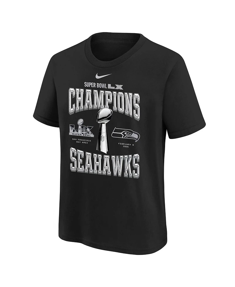 Nike Big Boys and Girls Black Seattle Seahawks Super Bowl Lx Champions Locker Room Trophy Collection Replica T-Shirt