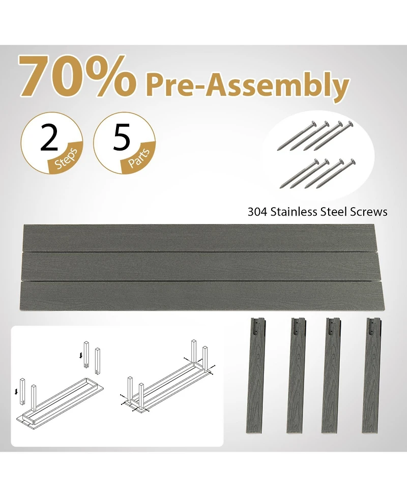 Gymax 2PCS 55'' Hdpe Outdoor Bench Weatherproof Backless Patio Garden Bench
