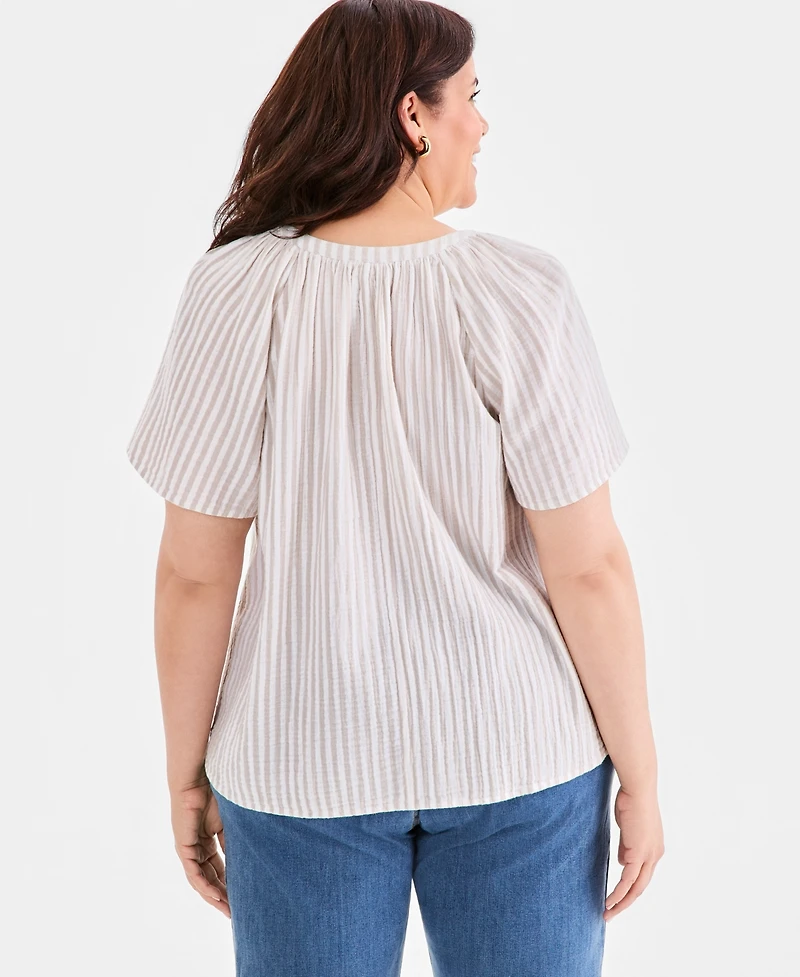 Style & Co Plus Split-Neck Short-Sleeve Top, Macy's Exclusive