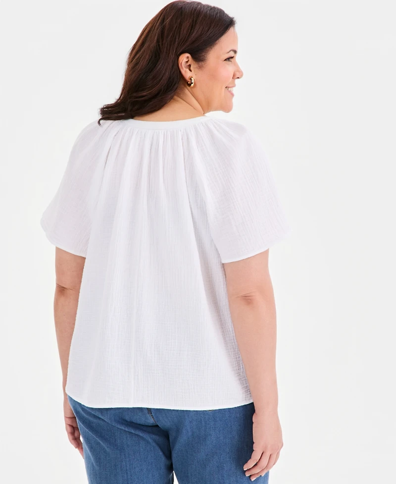 Style & Co Plus Cotton Gauze Flutter-Sleeve Top, Macy's Exclusive