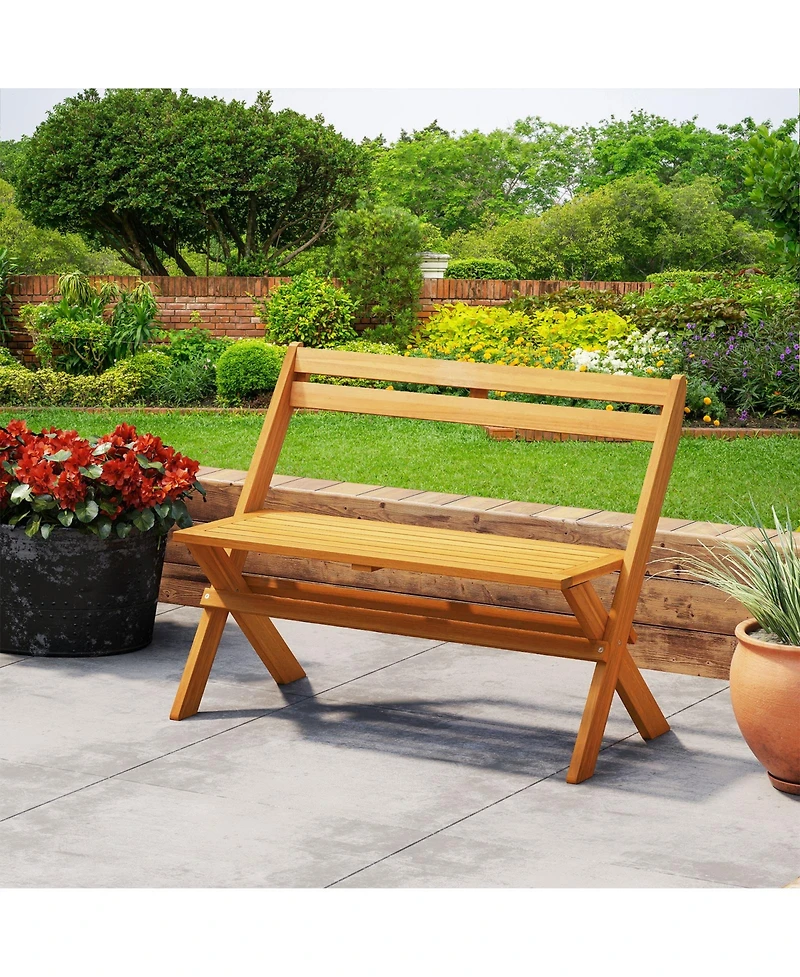 Gymax Foldable Outdoor Bench 2-Person Acacia Wood Patio Garden Bench Outside Loveseat