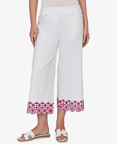 Ruby Rd. Petite Embroidered Hem Colored Denim Pull-On Crop Pants