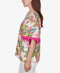 Ruby Rd. Petite Tropical Floral Trim Detail Top