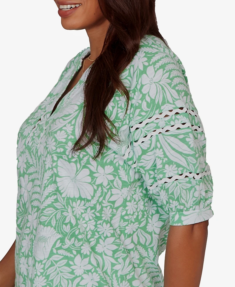 Ruby Rd. Petite Tropical Floral Trim Knit Top