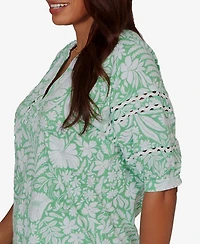 Ruby Rd. Petite Tropical Floral Trim Knit Top