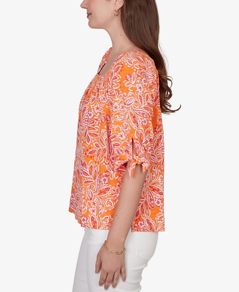 Ruby Rd. Petite Paisley Print Tie Sleeve Knit Top