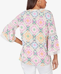 Ruby Rd. Petite Medallion Print Lace Detail Knit Top