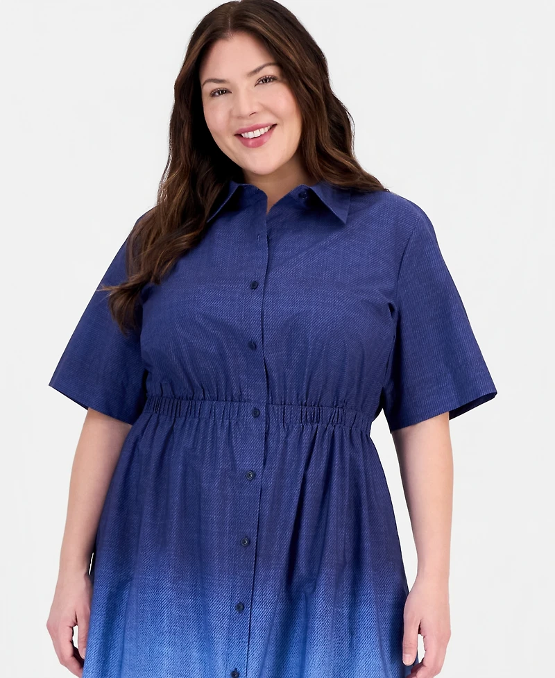 Anne Klein Plus Button-Front Cotton Midi Dress