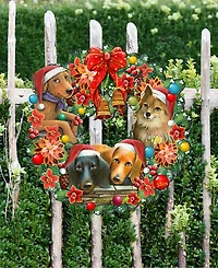 Designocracy Christmas Friends Puppy Wreath Holiday Outdoor Decor Large Ornament