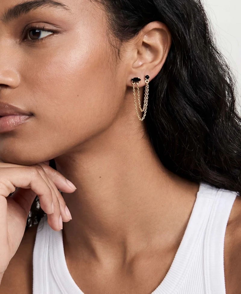 Ettika Double Piercing Chain Dangle Earrings