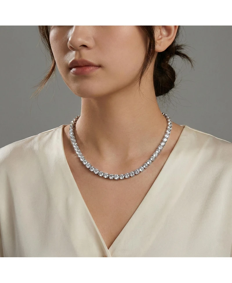 Sterling Silver with 6mm Clear Cubic Zirconia Tennis Necklace