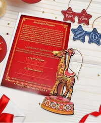 Designocracy Tiger, Santa, Giraffe Christmas Carousel Holiday Ornaments