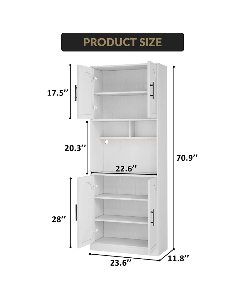 gaomon Kitchen Pantry Cabinet with Led Light Microwave Stand Barn Doors 2 Shelves