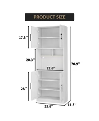 gaomon Kitchen Pantry Cabinet with Led Light Microwave Stand Barn Doors 2 Shelves