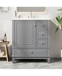 Sillysis 30'' Bathroom Vanity with Ceramic Sink, Solid Wood & Mdf, Multi-Drawer Storage Soft Close Door for Modern Bathrooms