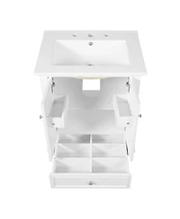 Sillysis 24 Inch Bathroom Vanity with Ceramic Sink, Soft-Close Doors, Adjustable Shelf and Drawer Organizer for Small Spaces