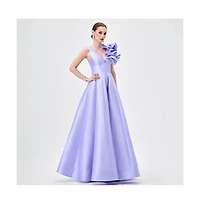 Bariano Women's Mirella V Neck Ruffle Gown