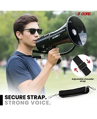 5 Core Megaphone 50W Bullhorn 1100 Yards Loud Siren Maker w Adjustable Volume for Soccer Coaches
