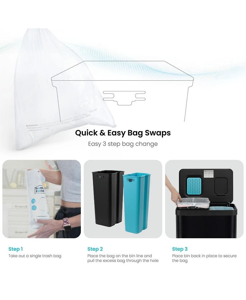 Home Zone Living 19 Gallon Stainless Steel Dual Trash and Recycling Can with CleanAura Odor Control Soft Close Lid