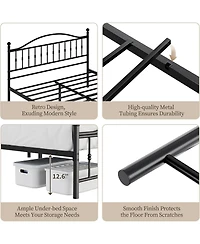 gaomon Metal Platform Bed Frame with Vintage Circular Headboard and Footboard, Heavy-Duty Iron Frame, No Box Spring Needed, Noise-Free Design
