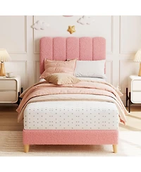 gaomon Bed Frame, Boucle Upholstered Platform Bed with Wave Headboard for Girls/Boys/Kids, Easy Assembly,Wooden Slats Support, No Box Spring Needed