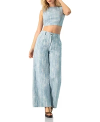 Ivonne Women's Sleeveless Embroidered Denim Crop Top