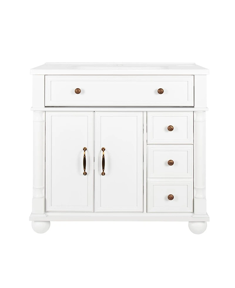 Sillysis 36" Bathroom Vanity with Sink, Medieval Modern Solid Wood Roman Base, Flip Drawer Adjustable Storage, Easy Clean-Sillysis