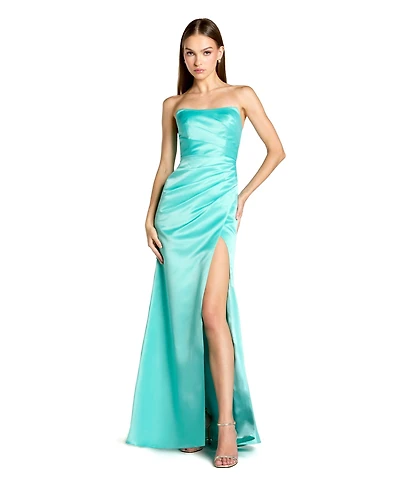 Mac Duggal Women's Strapless Gathered High Slit Gown