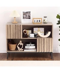 gaomon Farmhouse Entryway Table with Storage Shelves & Metal Legs - Wooden Sideboard Buffet Cabinet, Sofa Table for Living Room, Dining Room