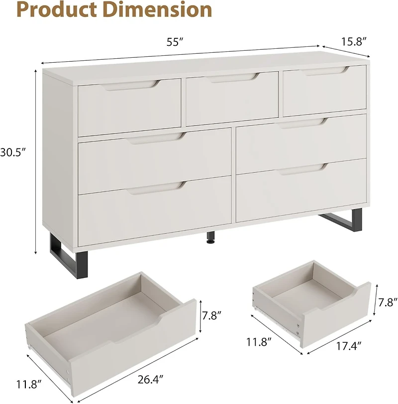gaomon 7-Drawer Dresser for Bedroom, 55" Wide Freestanding Wooden Storage Chest for Living Room & Entryway