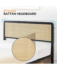 gaomon Rattan Bed Frame with Cane Headboard, Boho Platform, Slat Support, No Box Spring, Easy Assembly