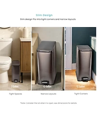 Home Zone Living 12 Gallon and 3 Gallon Slim Stainless Steel Trash Can Combo Set with Step Pedals and Soft Close Lids
